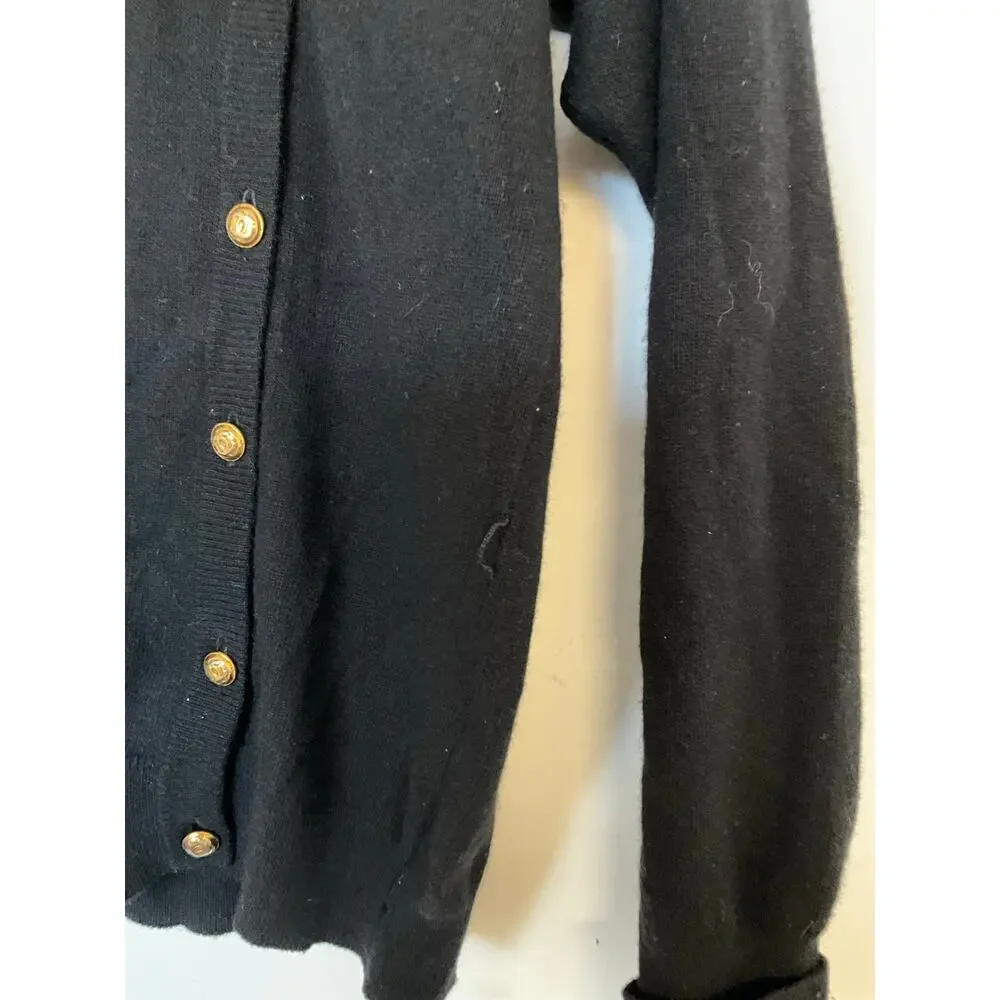 Chanel Vintage Black 100% Cashmere Sweater Gold CC Logo Buttons